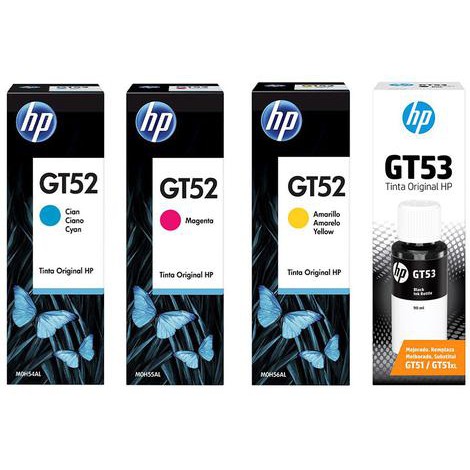 kit 4 Garrafas Tinta Hp Gt53 Preto Gt52 Magenta, Ciano e Amarelo