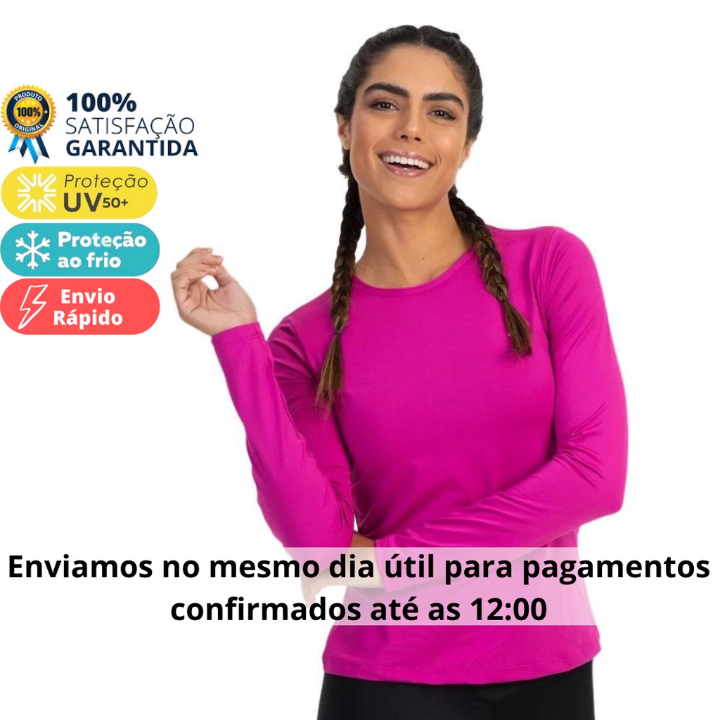 camisa proteção solar feminina uv lisa - segunda pele. proteção uv cores blusa lisa - uv fator 50+