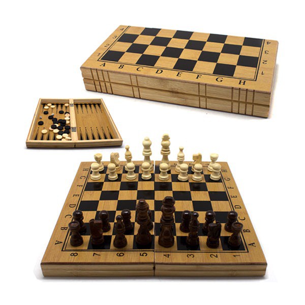 Três em um jogo de xadrez de madeira jogo de tabuleiro de gamão  verificadores de quebra-cabeça jogo tabuleiro dobrável