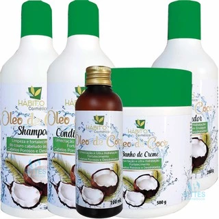 Kit Óleo de Coco Hábito Cosméticos﻿ Fortalecimento Cabelo Danificado