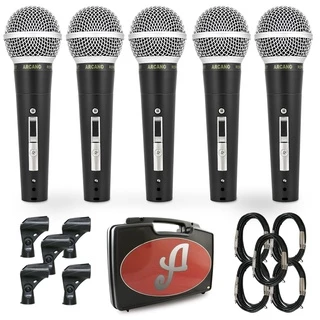 Kit com 5 microfones dinâmicos Arcano Renius-8KIT com fio XLR-P10