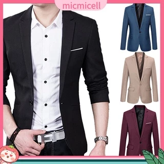 Mic_ Blazer Masculino Com Gola Alta / Justo / Formal / Executivo / Cor Lisa Com Um Botão