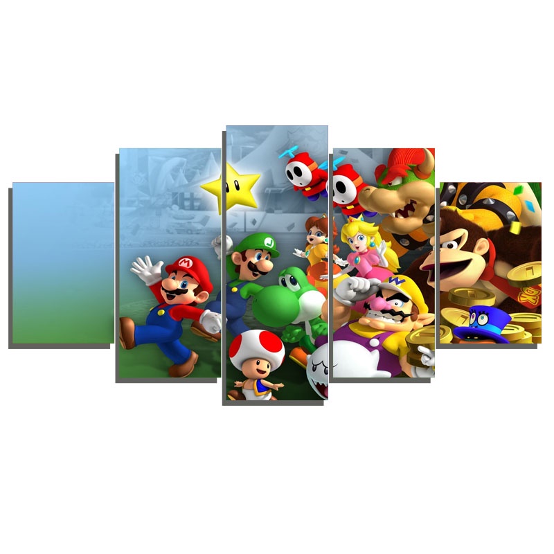 Quadro Decoração Mosaico 5 peças 3 Milímetro MARIO SUA TURMA | Shopee ...
