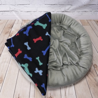 Combo Inverno 4 - Caminha Redonda Pet Cinza + Mantinha Cobertor Pet Preta Osso - ENVIO IMEDIATO