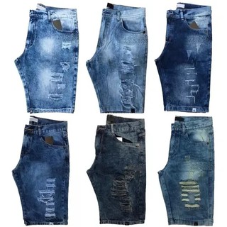 Kit 6 Bermuda Jeans Rasgada Masculino Lote Black Friday
