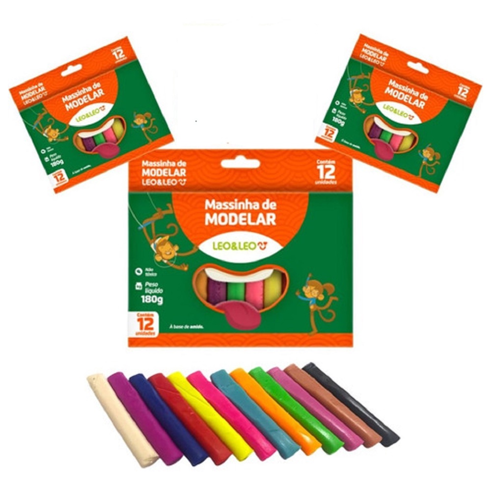 Kit Massa de Modelar Com 12 Cores 180g Com 3 unidades | Shopee Brasil