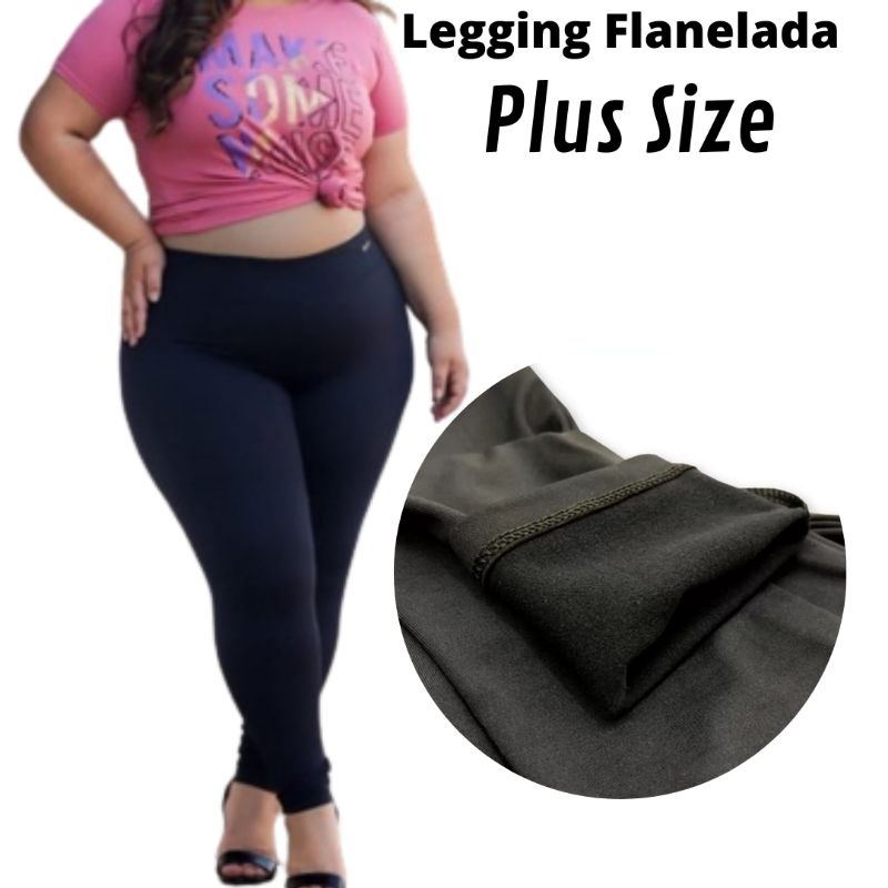 CALÇA LEGGING CINTURA ALTA PLUS SIZE DE SUPLEX FLANELADO DO GG AO XG3 -  KIREY PLUS SIZE