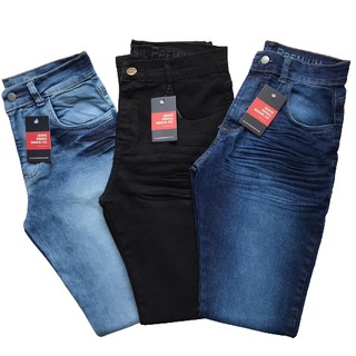 Kit 3 Calças Jeans Masculina Slim Original Elastano