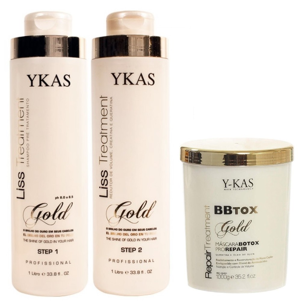 Ykas Escova Progressiva Kit Ouro Gold 2x1000 + Botox Gold 1 Kg | Shopee ...