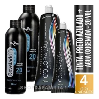 Tinta de Cabelo Preto Azulado |2 Tinta Nº 1 Azulada + 2 Ox 20vol 90ml Mairibel | O Melhor