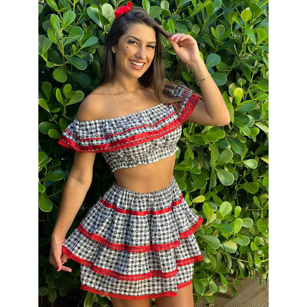 Conjunto PM São João Arraiá Festa junina para mêsversário e aniversário roupa quadrilha