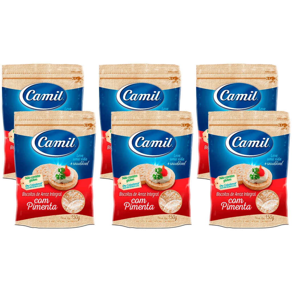 Kit 6 Biscoito Arroz Integral Sem Glúten Pimenta Camil 150g | Shopee Brasil