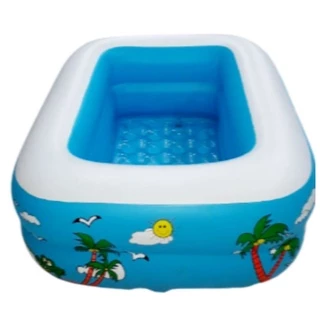 Piscina Infantil Retangular Dois Anéis Azul Bebês Crianças Praia Piscina