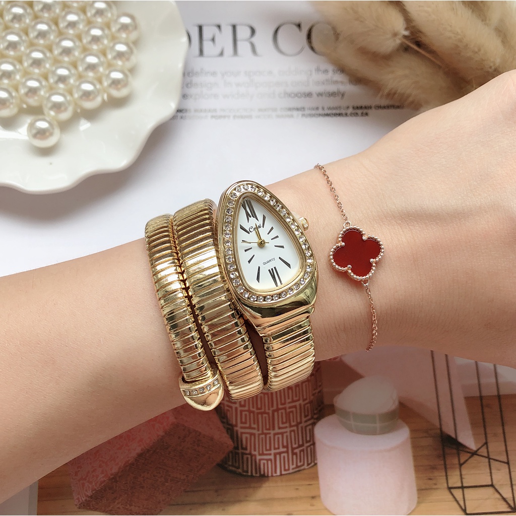 Novas Mulheres Assistem Cobra Projeto Senhoras Relógio De Ouro De Quartzo Diamante Relógio De Pulso Feminino Moda Pulseira Relógios (Sem Pulseira)