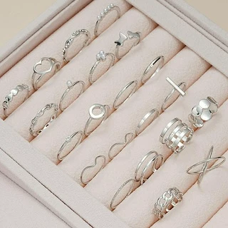 222 Pcs Conjunto Simples De Anéis De Prata Pérola Para Jóias Unisexo