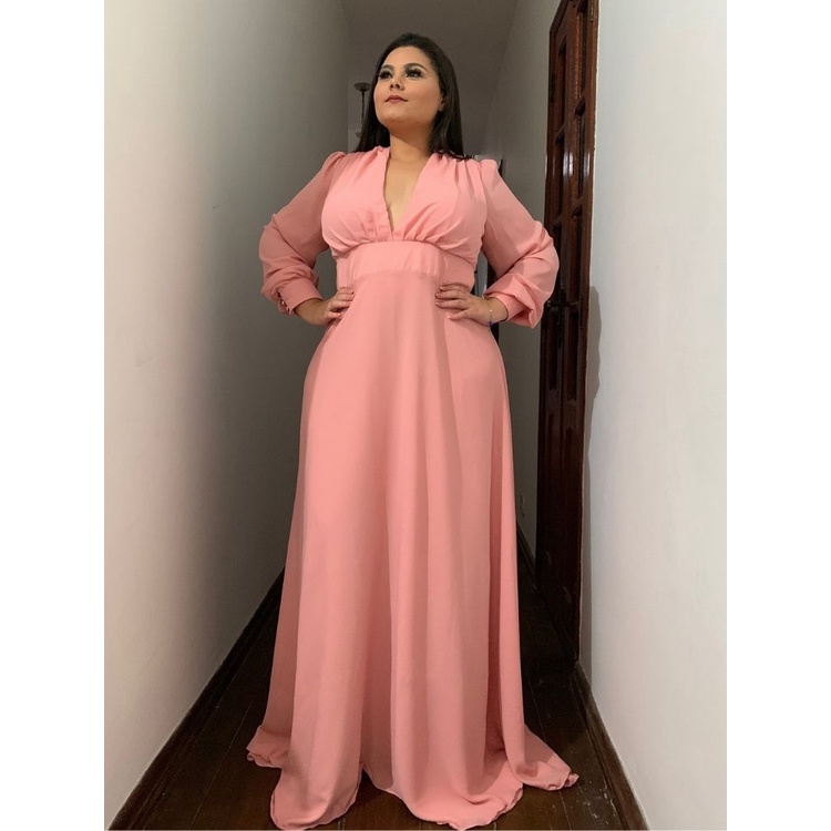 Vestido festa plus store size manga longa