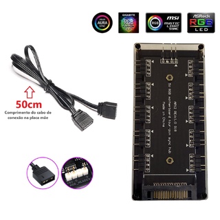 Hub Splitter ARGB 10 Portas Para Led 5v 3pin Endereçável Com Proteção Acrílico e Energia Sata