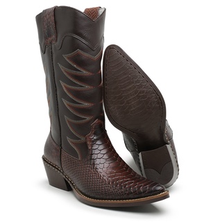 Bota Masculina Country Escama Cano Medio Bico Fino Cafe Sapataria Martins Ref 64