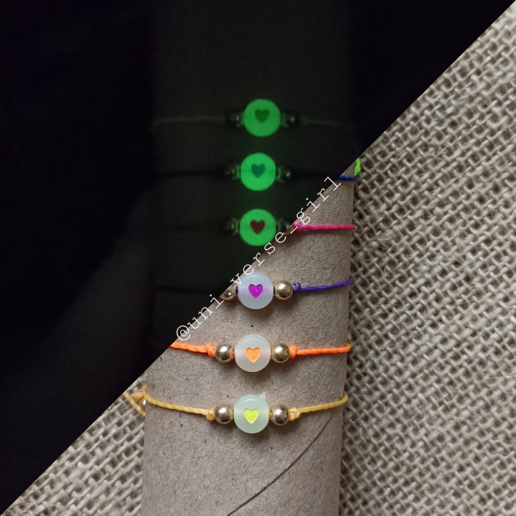 Pulseiras Reguláveis de Coração que Brilha no Escuro Pulseiras da Amizade Casal Acessórios para Casais Namorados Compromisso Pulseira da Distância Moda Tornozeleira Aesthetic Indie Kids Neon Fluorescente Miçangas