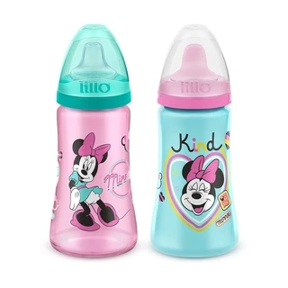 Kit 2 Copos Colors Bico De Silicone Disney Minnie Rosa Lillo- 300ml