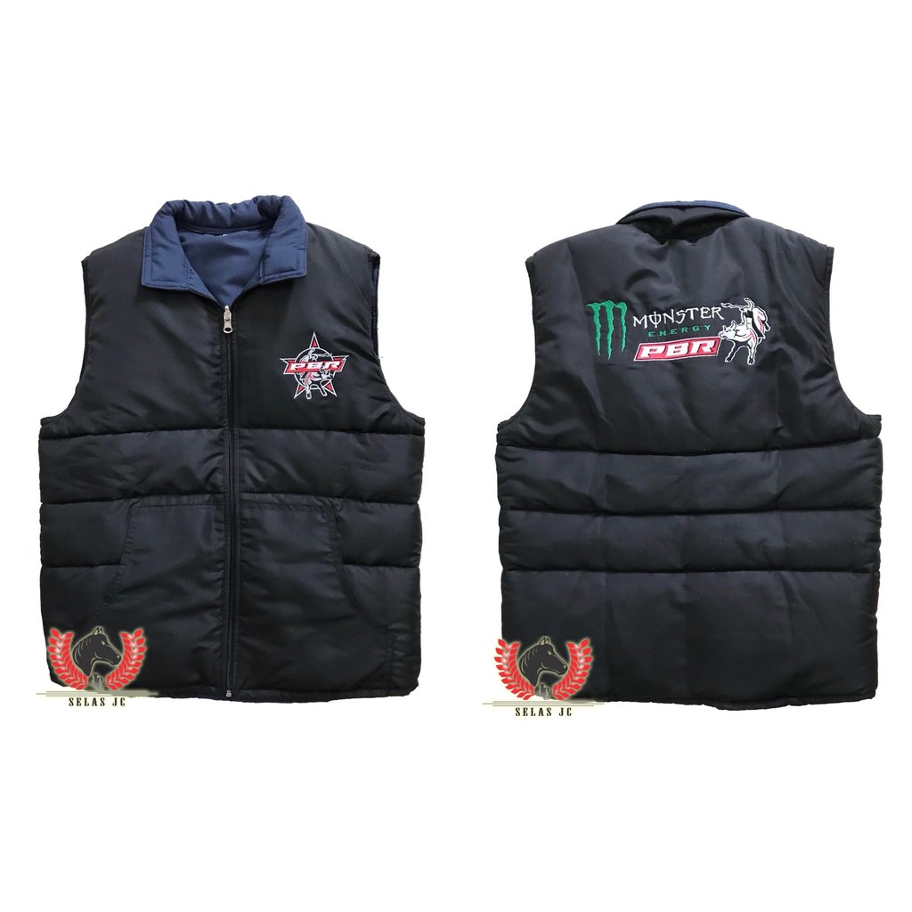 Colete Dupla Face Country Masculino Pbr Monster Preto com Azul P07