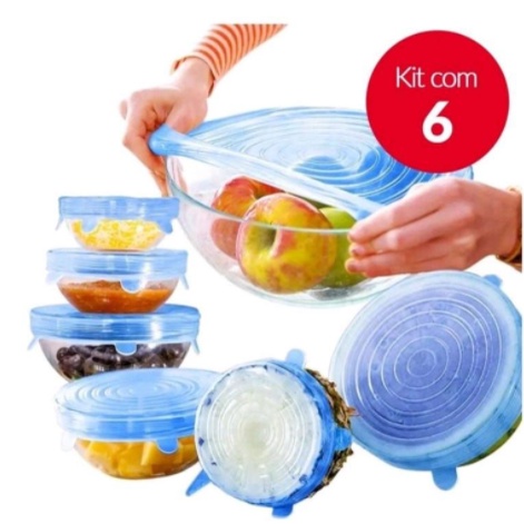 Kit Conjunto 6pçs Jogo Tampas De Silicone Ajustável Potes Universal Reutilizável Bpa Free Stretch Fácil Cozinha
