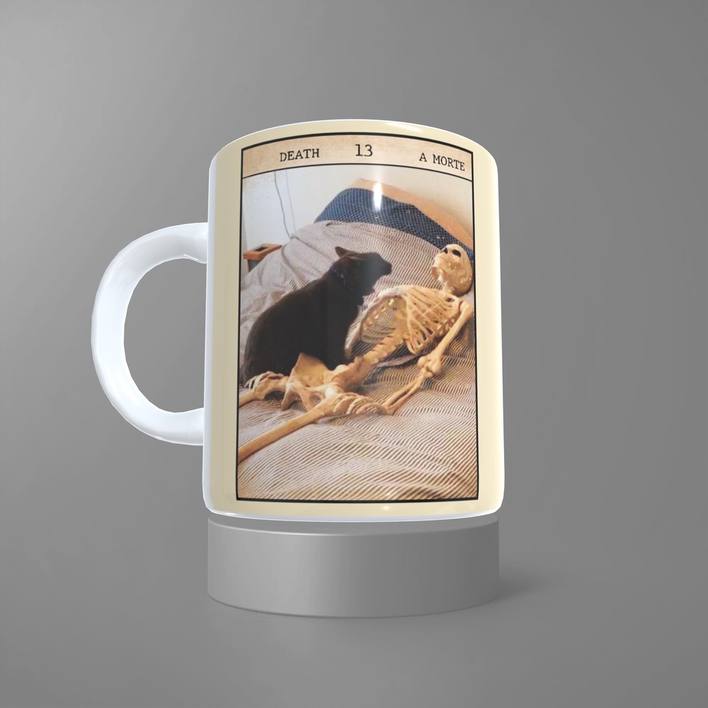 Caneca De Porcelana meme gato, carta de Tarot, A morte, Death.