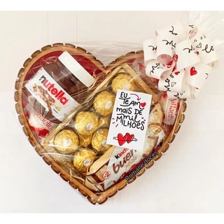 Cesta de Coração Para Presentear Ferrero (Aniversário, Namorados, Amigo, Dia das Mães, Dia dos Pais)