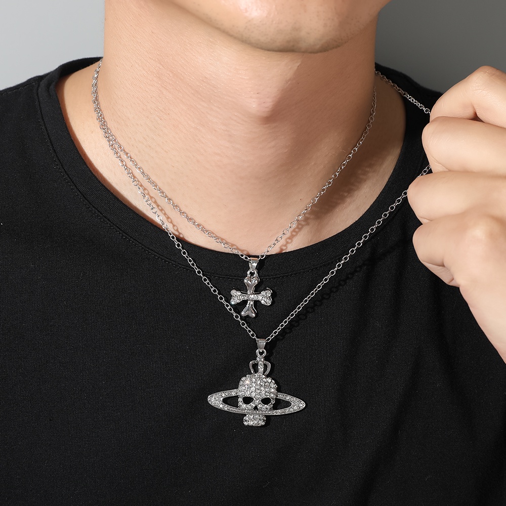 Colar De Metal Retrô Com Strass/Cruz De Saturno/Cor De Prata/Jóias Punk ...