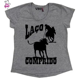 Camiseta Feminina Cinza Laco Comprido Vaquejada Country V80
