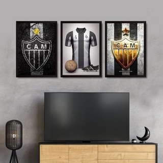 Quadros Decorativos Mosaico 3 Peças 30 x 40 cm Atletico mg mineiro Galo mg 003