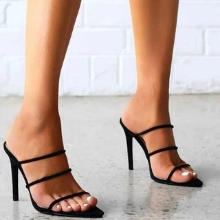 Tamanco feminino salto fino 9 cm Elegante 33 ao 40 preto nude marrom tiras camurça