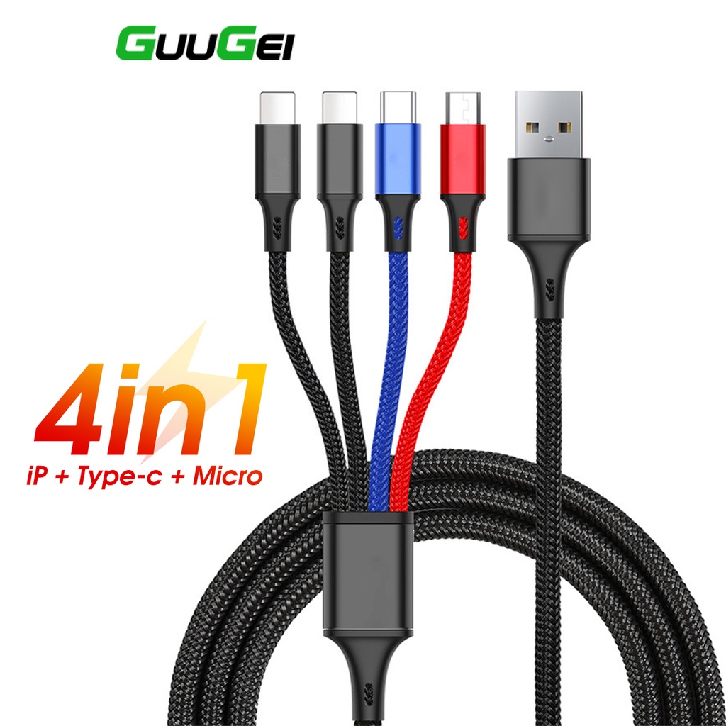 Guugei 4 Em 1 Cabo USB Tipo C Para Telefone De Carregamento 3 Micro Mesa Telefônica