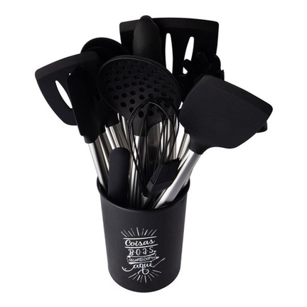 Jogo De Cozinha Kit C/ 14 Utensílios Em Silicone Cabo Inox