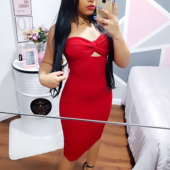 Vestido store canelado vermelho