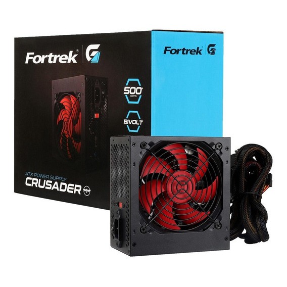 Fonte Atx Gamer 500w Fortrek Crusader 300w Rms Reais Bivolt-Nota Fiscal-