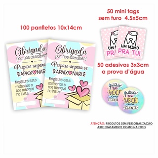 Kit Papelaria Combo Empreendedor Panfletos Agradecimento ao Cliente + Mini cartões Tag sem Furo + Adesivos mod 18