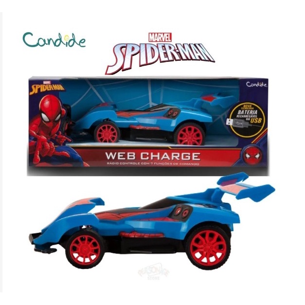 Carrinho Controle Remoto Spider-man High Speed Rc 3fun Candide Multicor