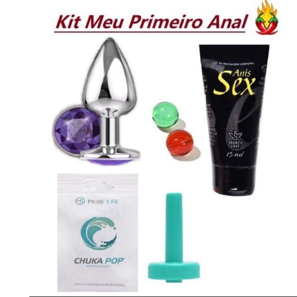 Kit 1° Anal Plug Com Pedra Gel Dessensibilizante Anal Aplicador Ducha Chuca Higienizadora 3641