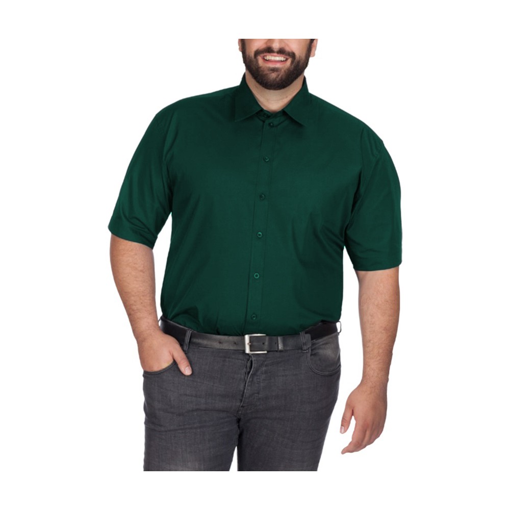 Camisa Social Masculina 100% Microfibra Manga Curta Plus Size Extra Grande Verde Escura Bom Pano