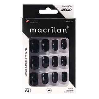 Unhas Postiças Preto Médio 24un Resistente Fácil Aplicação