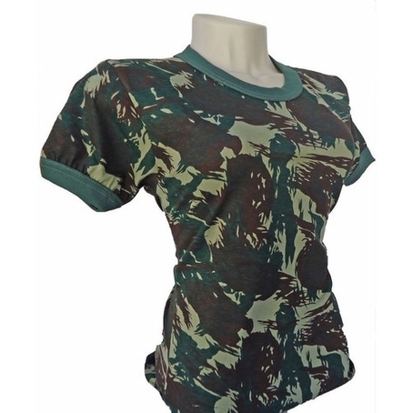 Camiseta Feminina Militar Baby Look Camuflada Exército Brasileiro