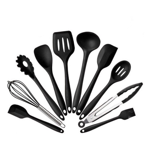 Kit 10 Peças Colheres De Silicone Cabo Inox Utensílios Cozinha