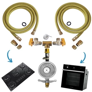 Kit Gas uso duplo Cooktop e Forno com regulador 1kg para botijão Mangueiras de Aço Inox
