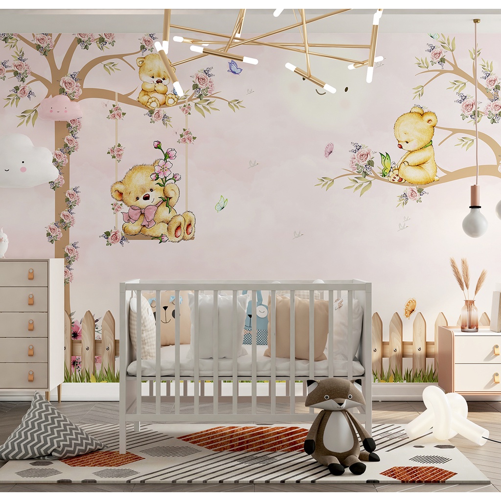 Papel de Parede Infantil Autocolante Jardim Ursos Soft Bebê Decora Quarto