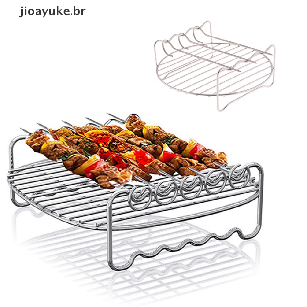 YUKE 3 Espetos Air Fryer Rack Kits De Aço Suporte Dupla Camada Bandeja De Cozimento