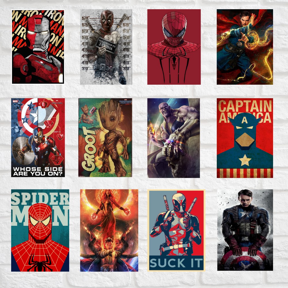 Placa Decorativa Herois e Vilões Vingadores Quadros Decorativos Marvel