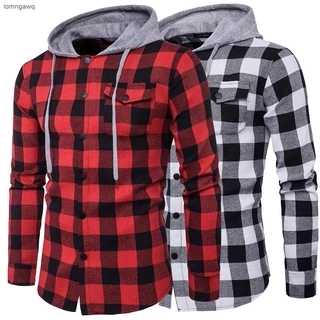 Sytt Camisa / Blusa Masculina Casual Xadrez Com Capuz E Mangas Compridas Para Outono