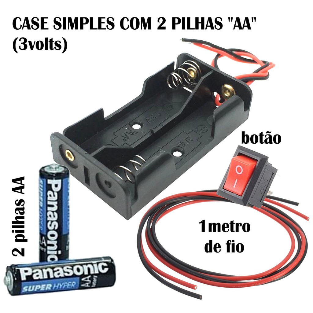 Caixa Case Simples 3volts + 2 Pilhas Aa + Fio Para instalar micro Luz Led em maquetes