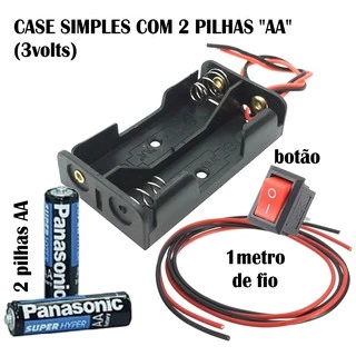 Caixa Case Simples 3volts + 2 Pilhas Aa + Fio Para instalar micro Luz Led em maquetes